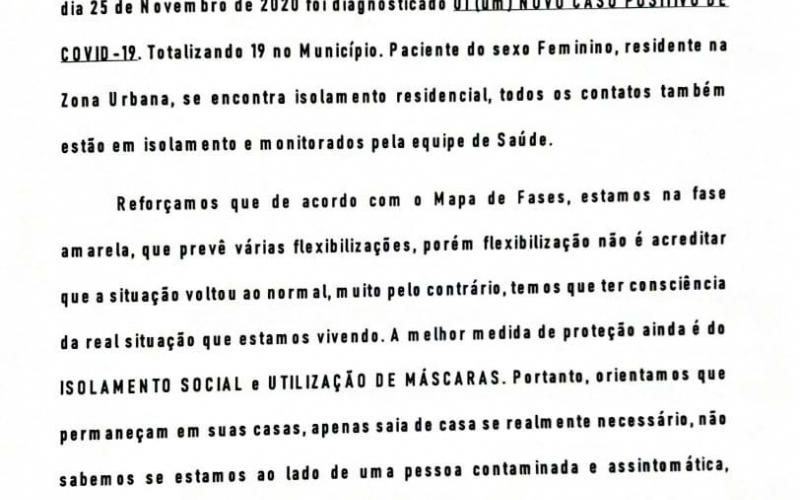 Município confirma mais um caso do Coronavírus